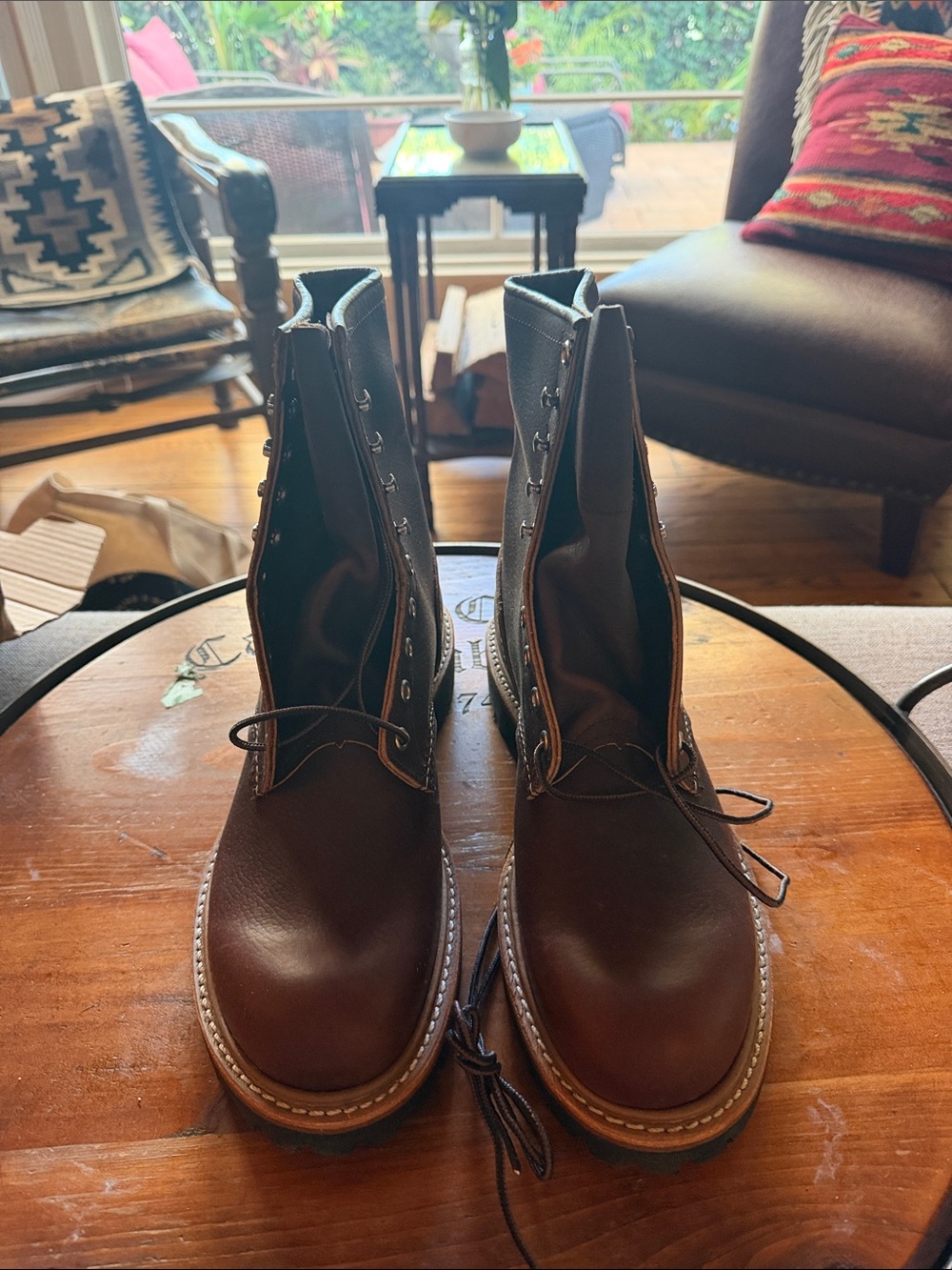 Men's Brown Leather Lace-Up Work Boots - Premium Comfort